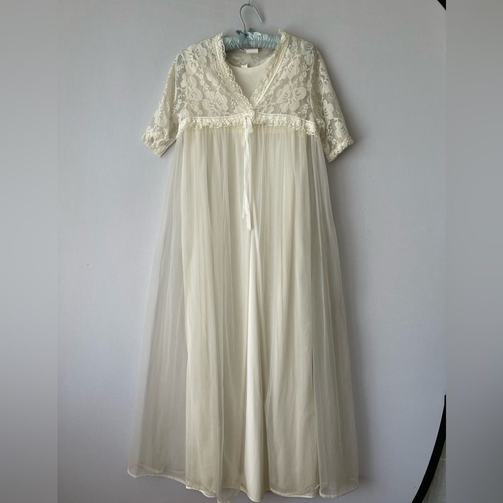 Vintage 60s Bridal Sheer Lace Nightgown Robe Peignoir Set Small Babydoll